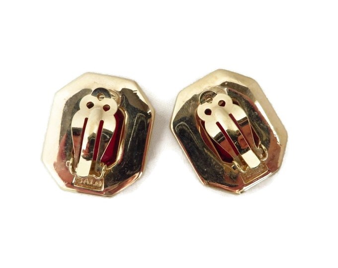 Vintage S.A.L. Swarovski Crystal Earrings, Ruby Red & Clear Rhinestone Earrings, Gold Tone Clip-on 1970s Jewelry