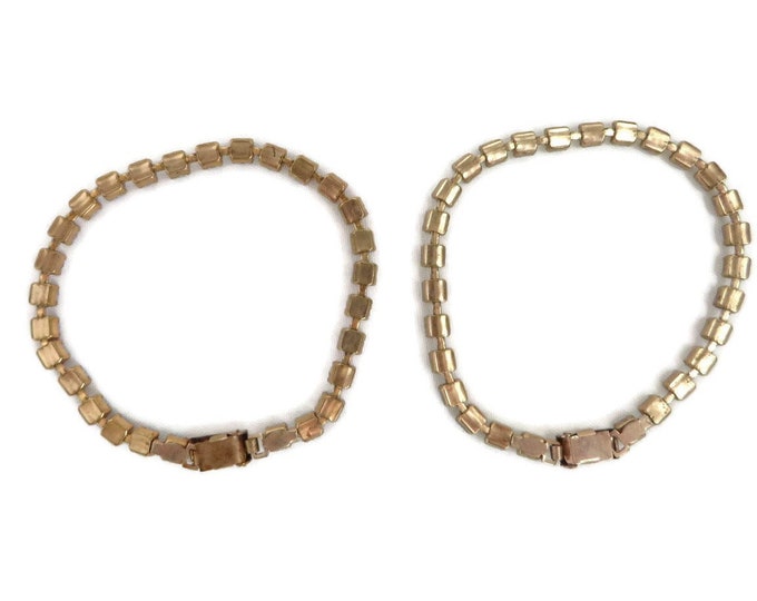 Tennis Bracelets, Vintage Rhinestone Tennis Bracelets - Pink & Clear Rhinestone Bracelet Pair, 1950s Jewelry