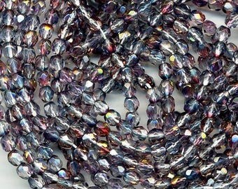 10 Perles de Bohème 6 mm parme irisé