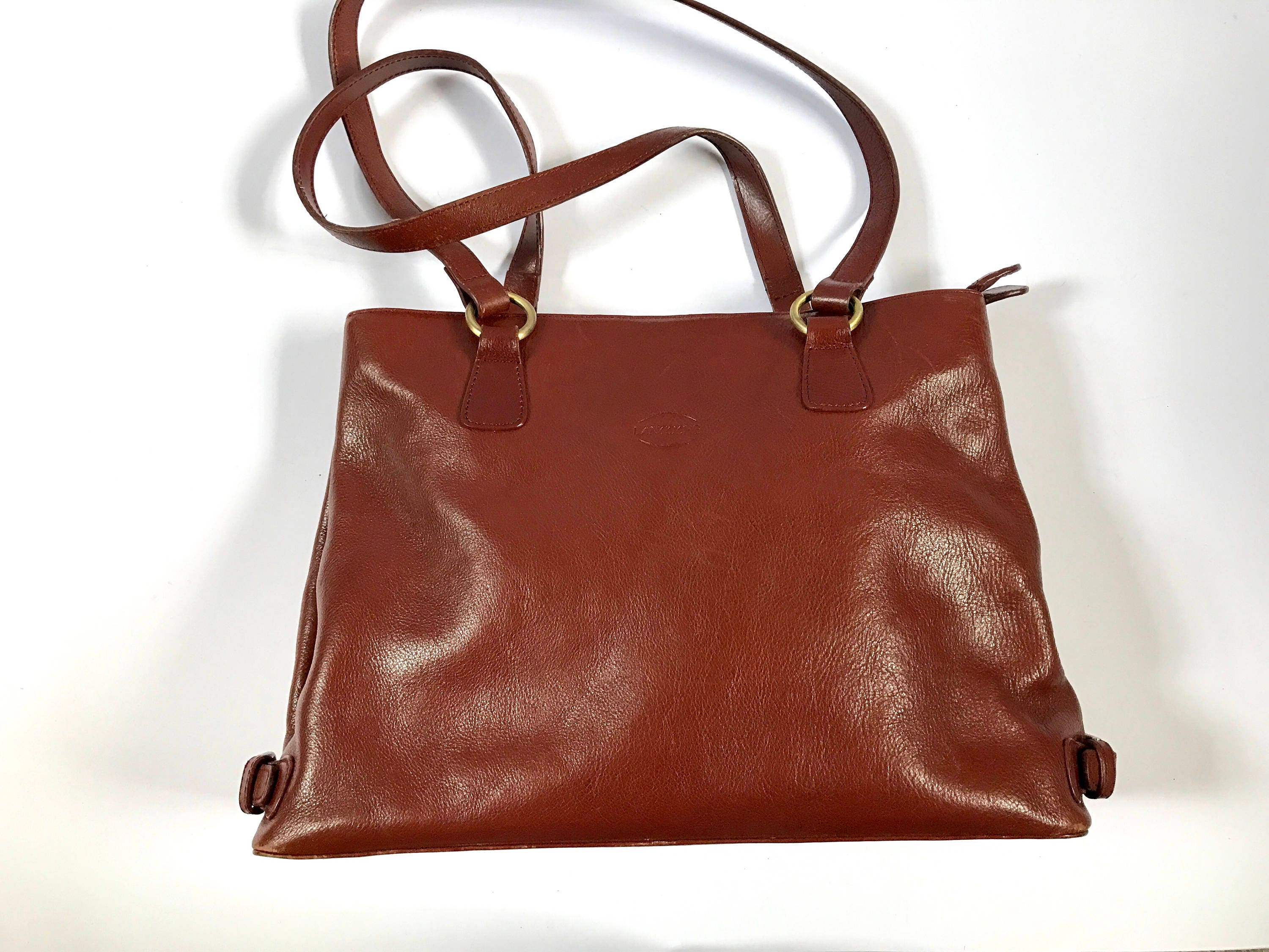 Brown Leather Shoulder Bag. Leather Handbag. French Vintage