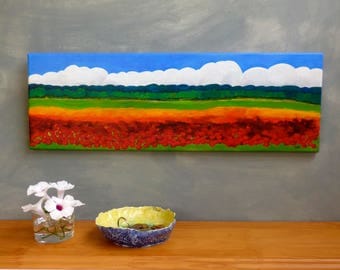 Red poppies wall art Poppies home decor Landscape painting Field of poppies Acrylic landscape Poppies wall art
