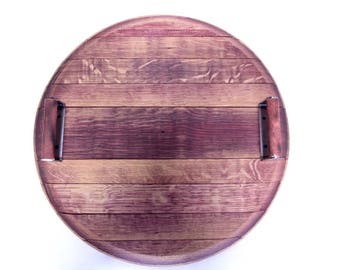 Handmade Authentic Wine Barrel Tray w/ Handles 2014 Syrah Hill Family Winery 22'' Food & Wine Tray Real Wine Barrel Top Red Wine Soaked Wood
