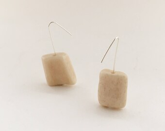 White Stone Bead Earrings, Minimalist Earrings