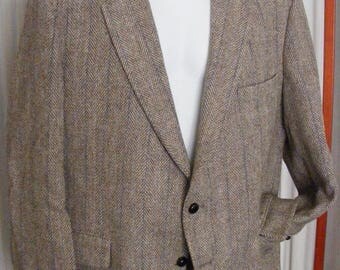 51% OFF Men's Sports Coat Harris Tweed Tan Single Breasted 44R Vintage Wool Blazer