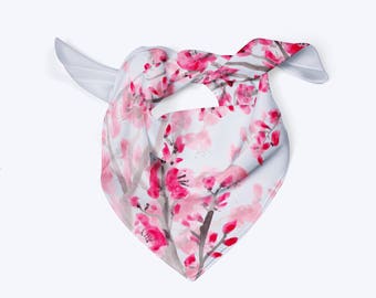 Cherry Blossom Scarf, pink ~ silk scarf, poly chiffon, silk charmeuse - accessories, watercolor Sumi vibrant scarves, shawl, cover-up