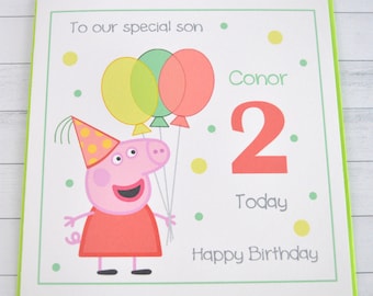Handmade Personalised. Customised. Peppa Pig Birthday Card Son Daughter Granddaughter Grandson Friend