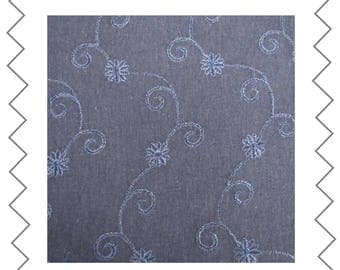 Navy linen 130 cm x 140 cm embroidered fabric