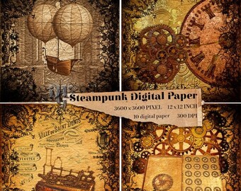 40% Steampunk Digital Paper Victorian 10 digital papers Old Vintage Steampunk Digital Paper Pack Old Digital Steampunk Texture background