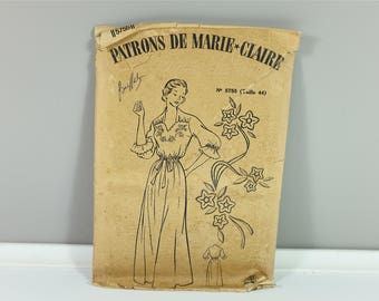 1940 Vintage french sewing nightdress pattern by Les Patrons de Marie Claire Elegance de Paris collection