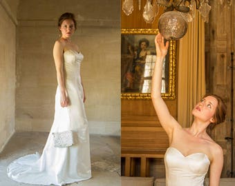 Satin wedding dress with train/ Mermaid/ Sweetheart/Silk/ Bustier bridal wedding gown/Bridal bolero/ Hochzeitskleid/ Robe de mariée simple