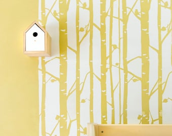 Birch Forest Wall Stencil Decorative Scandinavian wall stencil for DIY project - Wallpaper look and easy Home Decor