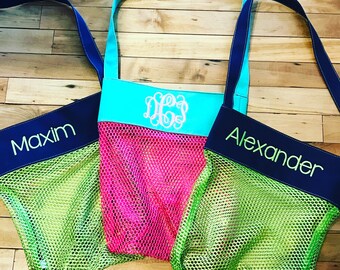 Monogram Shell Tote, Beach Shell Bag, Sea Shell Tote, Mesh Shell Bag, Boys Beach Tote, Girls Beach Bag, Beach Tote, Shell Bag