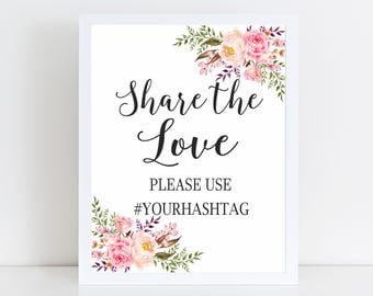 Share the Love Hashtag Sign, Wedding Sign, Wedding Signage, Instagram Wedding, Social Media Signs, Wedding Hashtag Sign, Printable Sign, GW