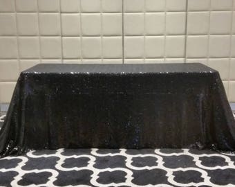 Black Sequin Wedding Tablecloth 60 By 102 Inch Rectangular Polyester Shiny Cloth, Shiny Sequin Quality Tablecloth For Special Event Or Party