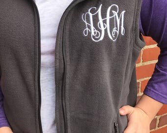 monogrammed vest, monogrammed fleece vest, monogram vest, monogrammed outerwear, personalized vest
