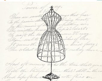 40% OFF SALE Vintage Dress Form - Digital Download Clipart - Dress Form Illustration - Antique Dress Form Mannequin Art Transfer Craft - INS