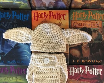 Newborn Dobby hat and diaper cover, 0-3 month Harry Potter Dobby hat and diaper cover, baby Dobby Halloween costume, Dobby photo prop outfit