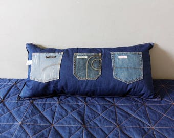 Modern Quilt Denim and Yellow Honey Cotton,with Denim Pillow for teens room, single bed, Custom Order