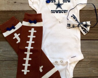 Dallas cowboys baby girl onesie and headband set, cowboys baby outfit, baby girl cowboys onesie