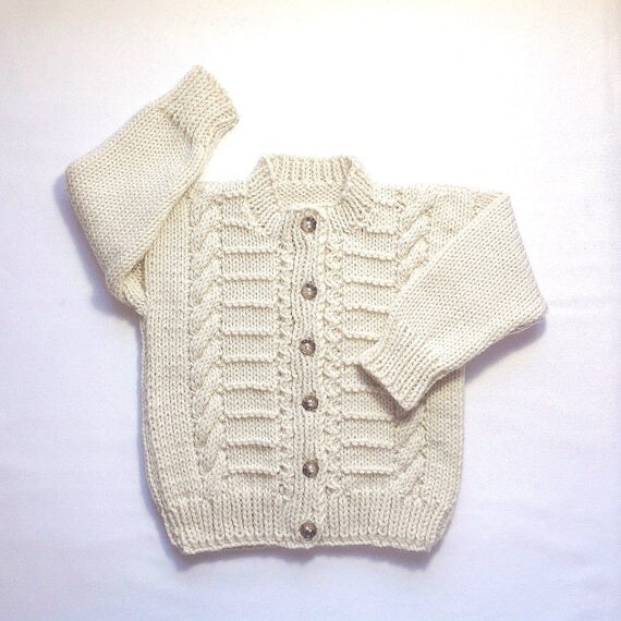 Toddler Aran cardigan 12 to 24 months Baby Aran sweater