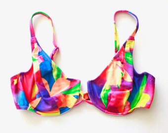 90's Bright and Colroful Tropical Print Bikini Top 34 D