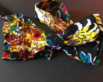 Noeud Papillon double en tissu africain wax imprimé fleurs floral motifs liberty