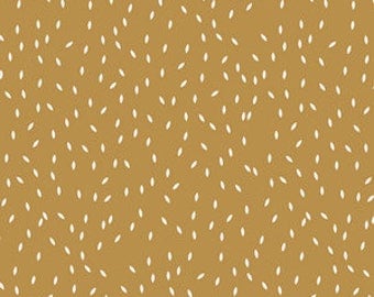 1/2" Double Fold Bias Tape: Scatter in Wood, Mustard