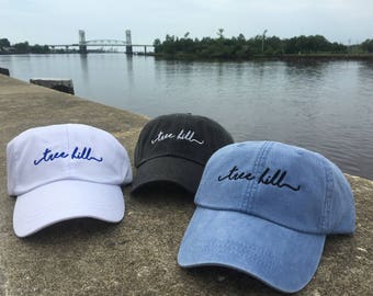 One Tree Hill Handwriting Script Baseball Caps - Tree Hill, North Carolina Baseball Hat