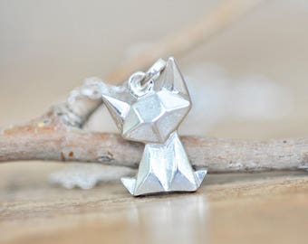 Sterling Silver Origami Cat Necklace, Fox Necklace, Cat Necklace, Cat Charm, Origami Jewelry, Cat Jewelry, Geometric Cat Necklace