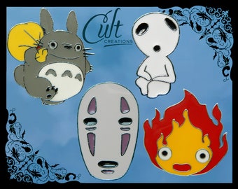 Studio Ghibli metal & enamel pins / pin badges Totoro, Calcifer, Kodama and No Face. Choose one or buy as a set of four.