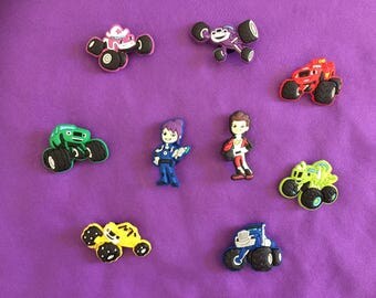 9-pc Blaze and the Monster Machines Shoe Charms for Crocs, Silicone Bracelet Charms, Party Favors, Jibbitz