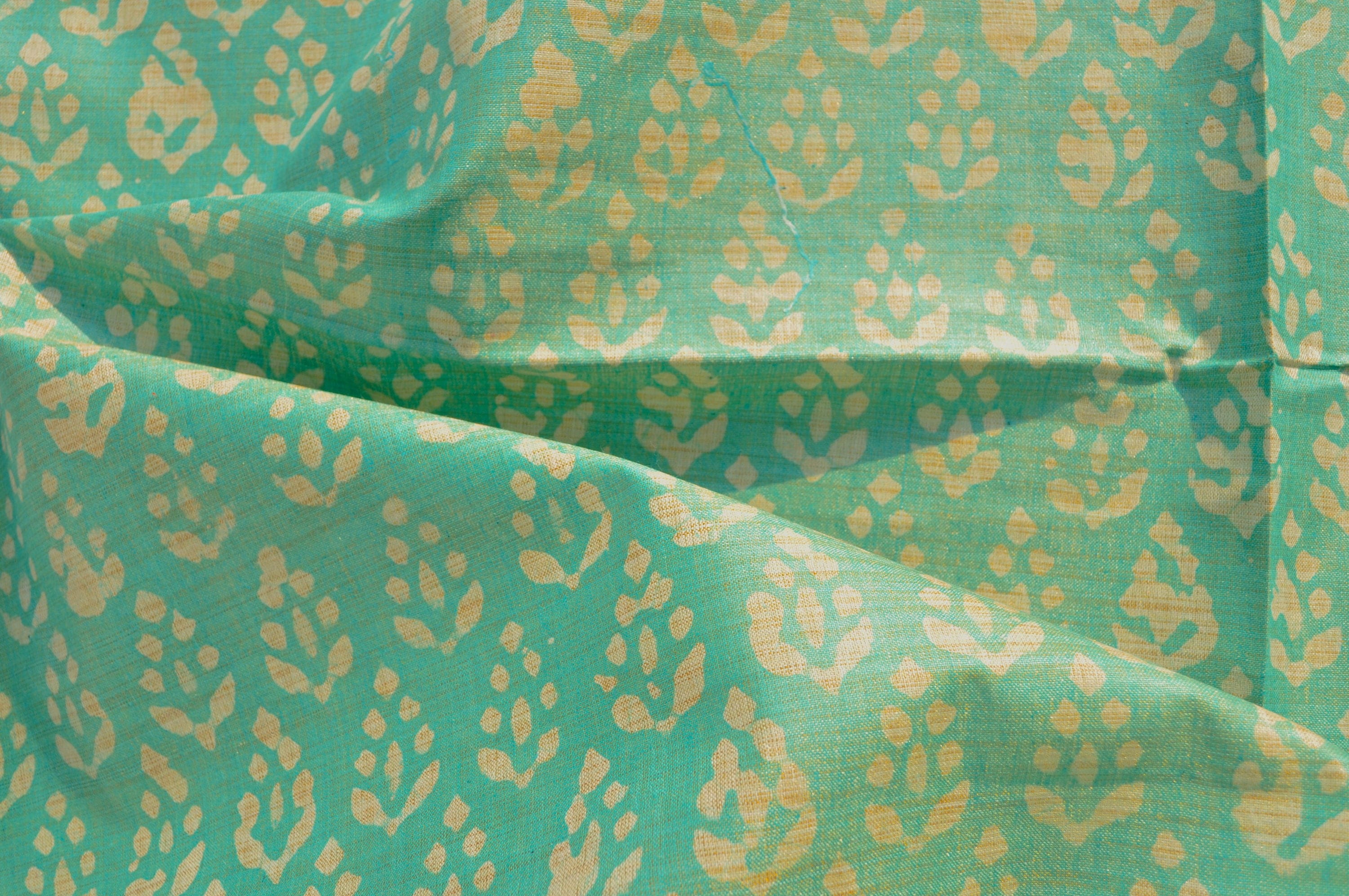 Teal cotton silk fabric leaf print batik fabric Fashion and