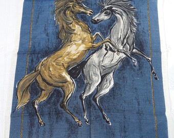Vintage Fragonard Design Irish Linen Tea Towel Rearing Horses - Unused