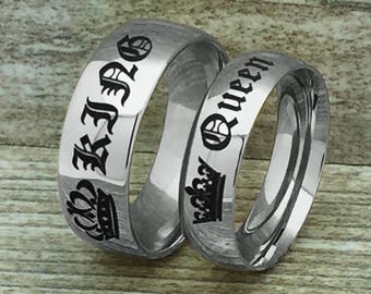 King and Queen Rings, Personalized Custom Engrave Stainless Steel Couples Ring, Anniversary Ring, Gift for Him, Gift for Her-SSR556