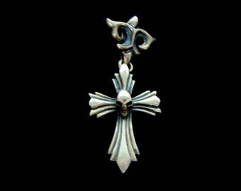 Vintage Estate Sterling Silver Religious Gothic Skull & Cross Pendant 16.6g E3171