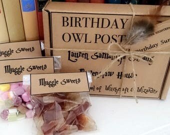Harry Potter OWL POST personalised gift choose your house Gryffindor, Hufflepuff, Ravenclaw or Slytherin - Muggle Sweeties Included!!