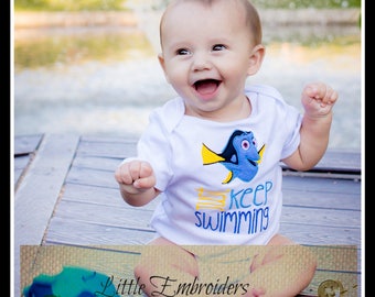 Just keep swimming- one piece body suit- blue fish