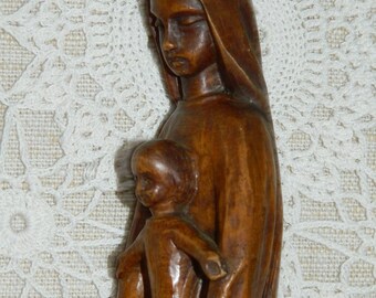 The Virgin Mary wood sculpture. wood carving "VIRGIN". french vintage religious items