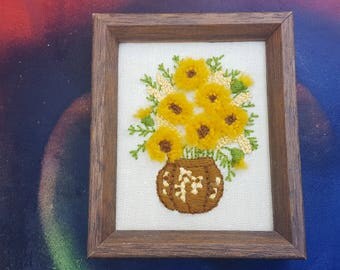 70s Needlepoint with Flowers, Vintage Wall Hanging, 70s Decor, Vintage Art