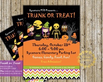 Trunk or Treat Invitation, Flyer Poster Announcement PTO PTA Halloween School or Community Event