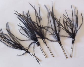 set of 5 peaks feathers black ostrich wedding bride