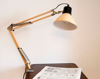 Vintage desk lamp - Old Industrial lamp - Articulated light - Salmon pink architect lamp - Floor lamp - French standard lamp 60s