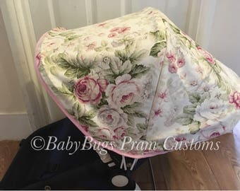 Custom Bugaboo Cameleon cream pink Floral hood/canopy/ strap pads & bumper bar pram set