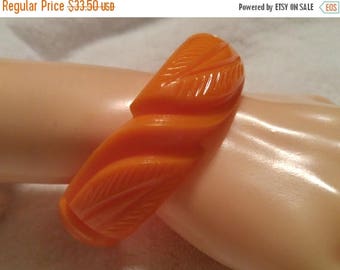 SALE Deeply Carved Bangle, Lucite Bangle, Orange Bangle, Fakelite Bangle