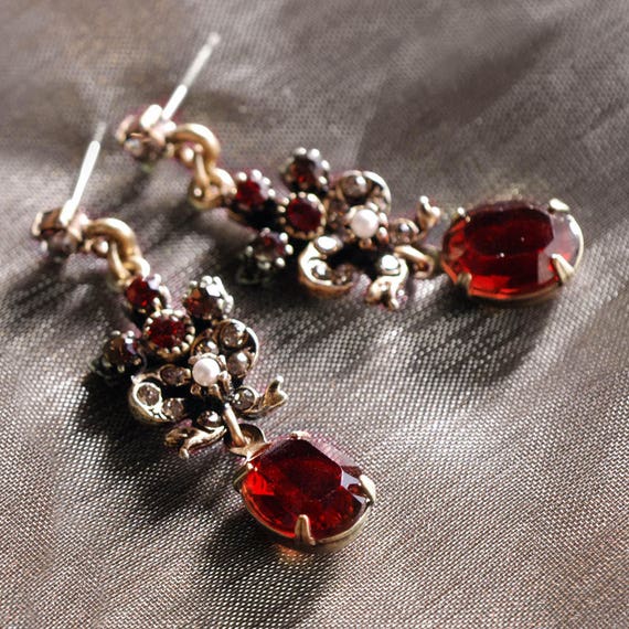 Red Victorian Earrings Bridal Earrings Bridesmaid Earrings
