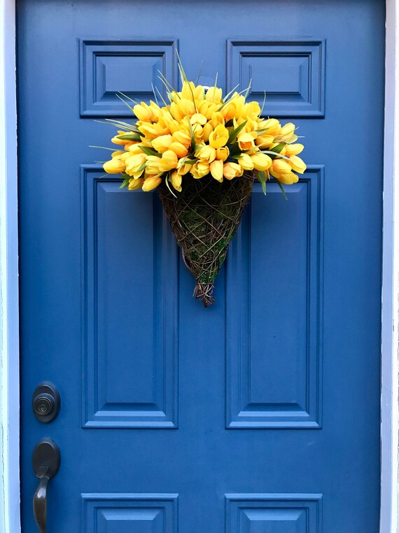 Basket of Tulips for Front Door Summer Door Basket Summer