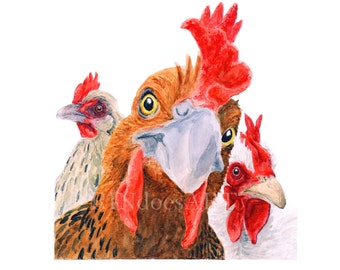 CHICKEN PRINT - farm art, chicken painting, farm painting, chicken art, chicken wall decor, chicken art print, chicken watercolor, chicken