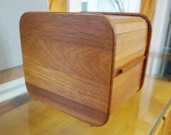 Teak Tech roll top storage docking station for keys tv remote and more - Really cool Father's day gift idea for dad! Teak Wood Desk Oranizer