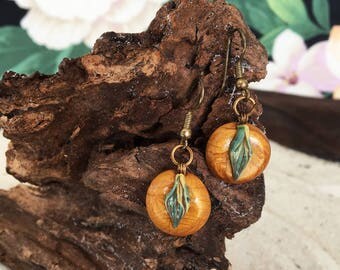 Green Leaf and Gold polymer clay Earrings