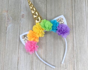 Pastel unicorn headband - rainbow unicorn headband - gold unicorn - baby unicorn headband - unicorn elastic headband- pastel headband